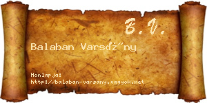 Balaban Varsány névjegykártya